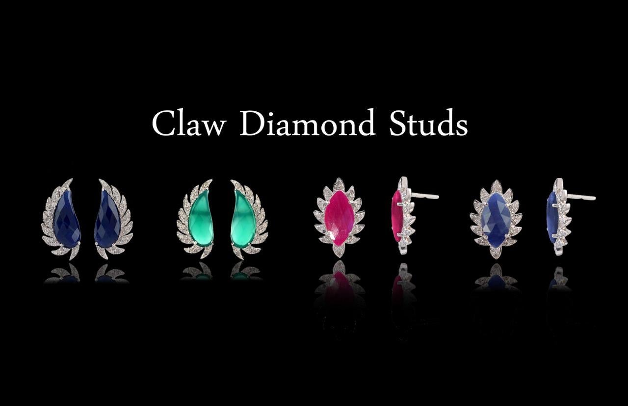 Women's Black Onyx Diamond Meghna Jewels Claw Half Moon Studs  For Sale