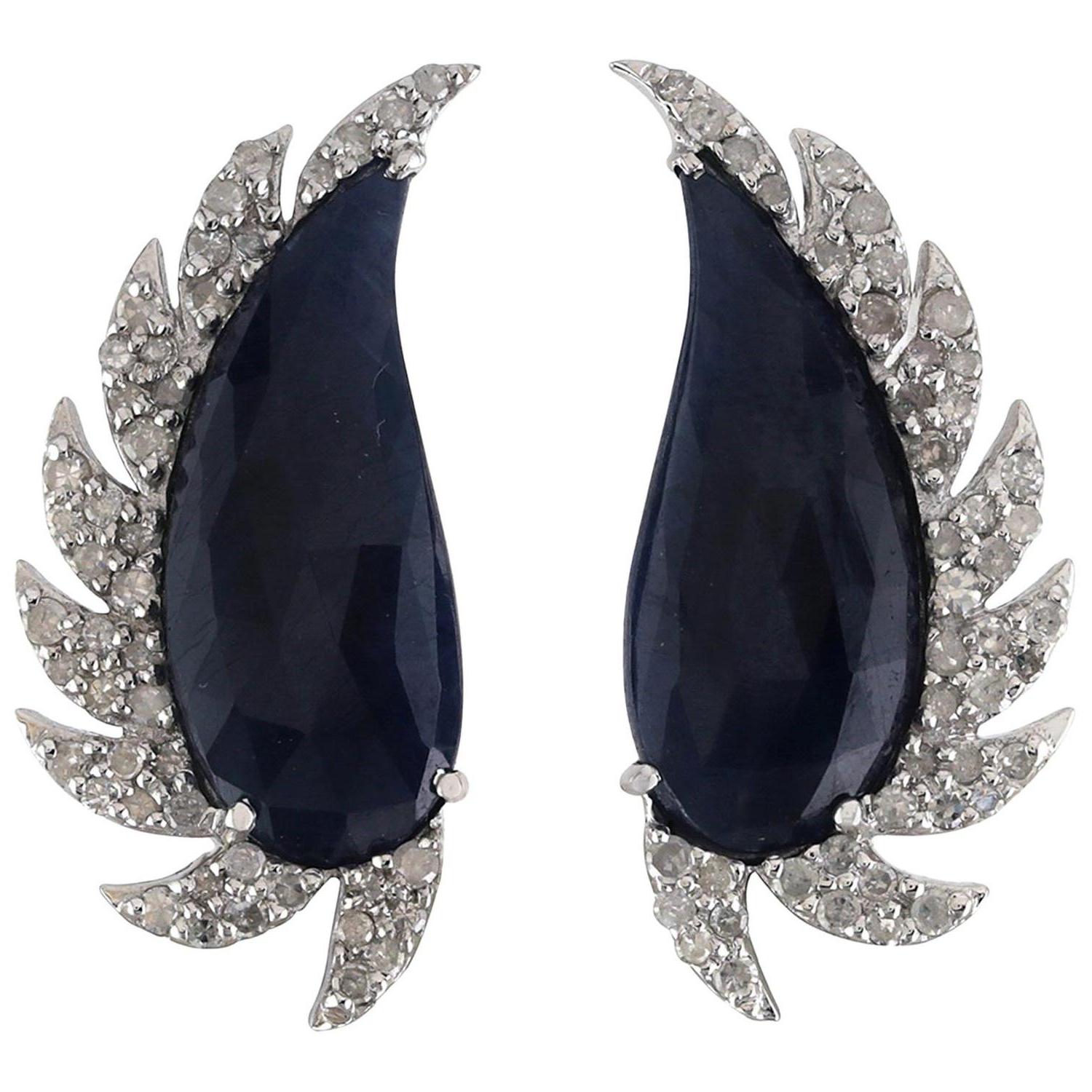 Black Onyx Diamond Meghna Jewels Claw Half Moon Studs  For Sale