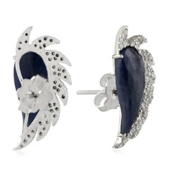 Blue Sapphire Diamond Meghna Jewels Claw Half Moon Stud Earrings