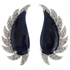 Blue Sapphire Diamond Meghna Jewels Claw Half Moon Stud Earrings