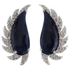 Blue Sapphire Diamond Meghna Jewels Claw Half Moon Stud Earrings 