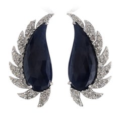 Meghna Jewels Claw Half Moon Studs Blue Sapphire and Diamonds