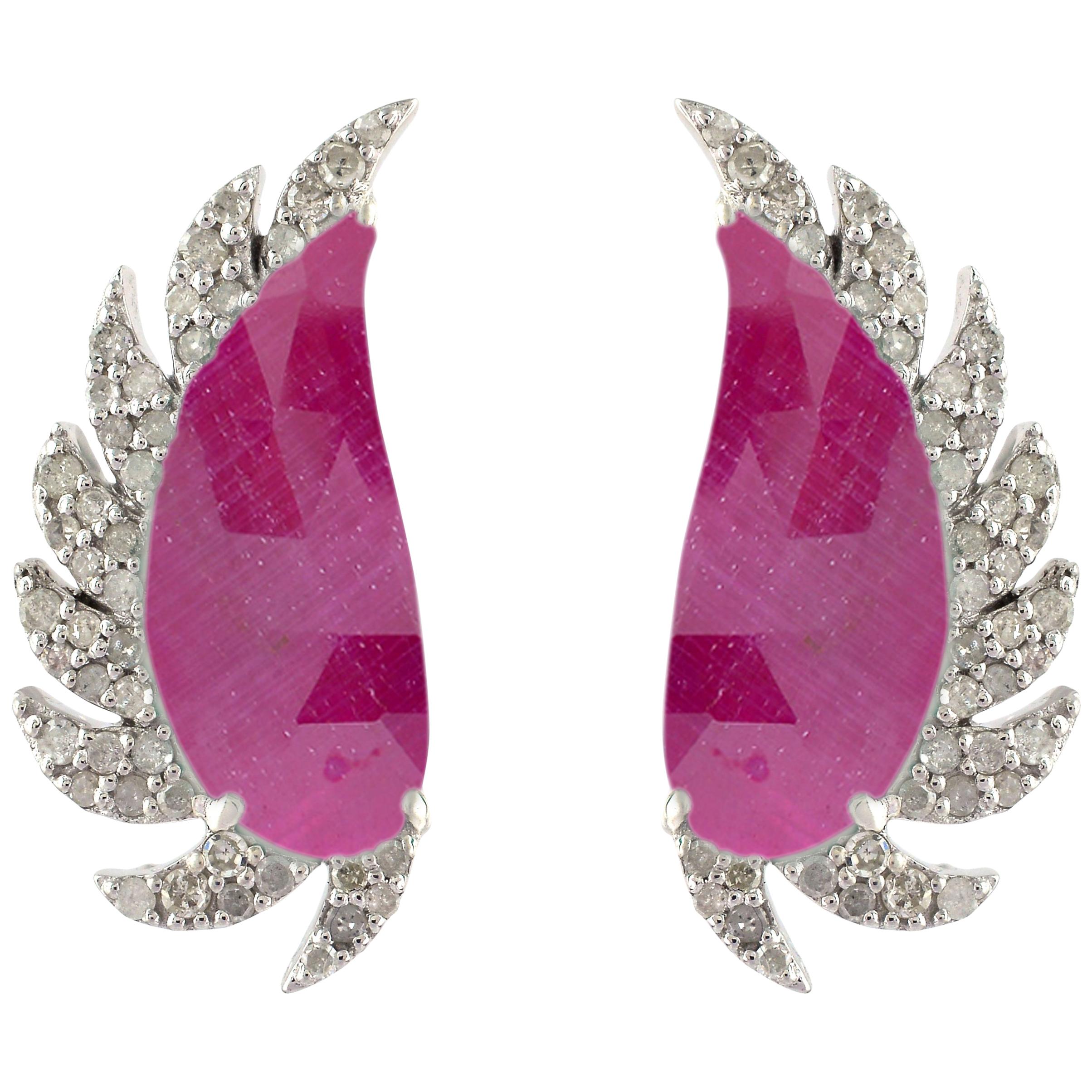 Ruby Diamond Meghna Jewels Claw Half Moon Studs  For Sale