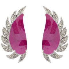 Ruby Diamond Meghna Jewels Claw Half Moon Studs 