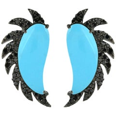 Turquesa Diamantes negros Meghna Jewels Claw Media luna Studs