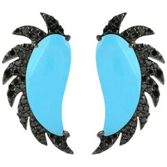 Turquoise Black Diamonds Meghna Jewels Claw Half Moon Studs 