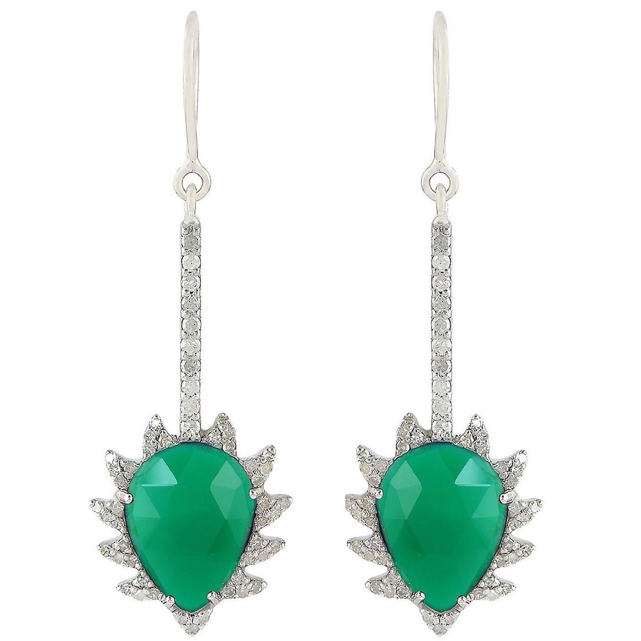  Meghna Jewels Boucles d'oreilles onyx vert et diamants 