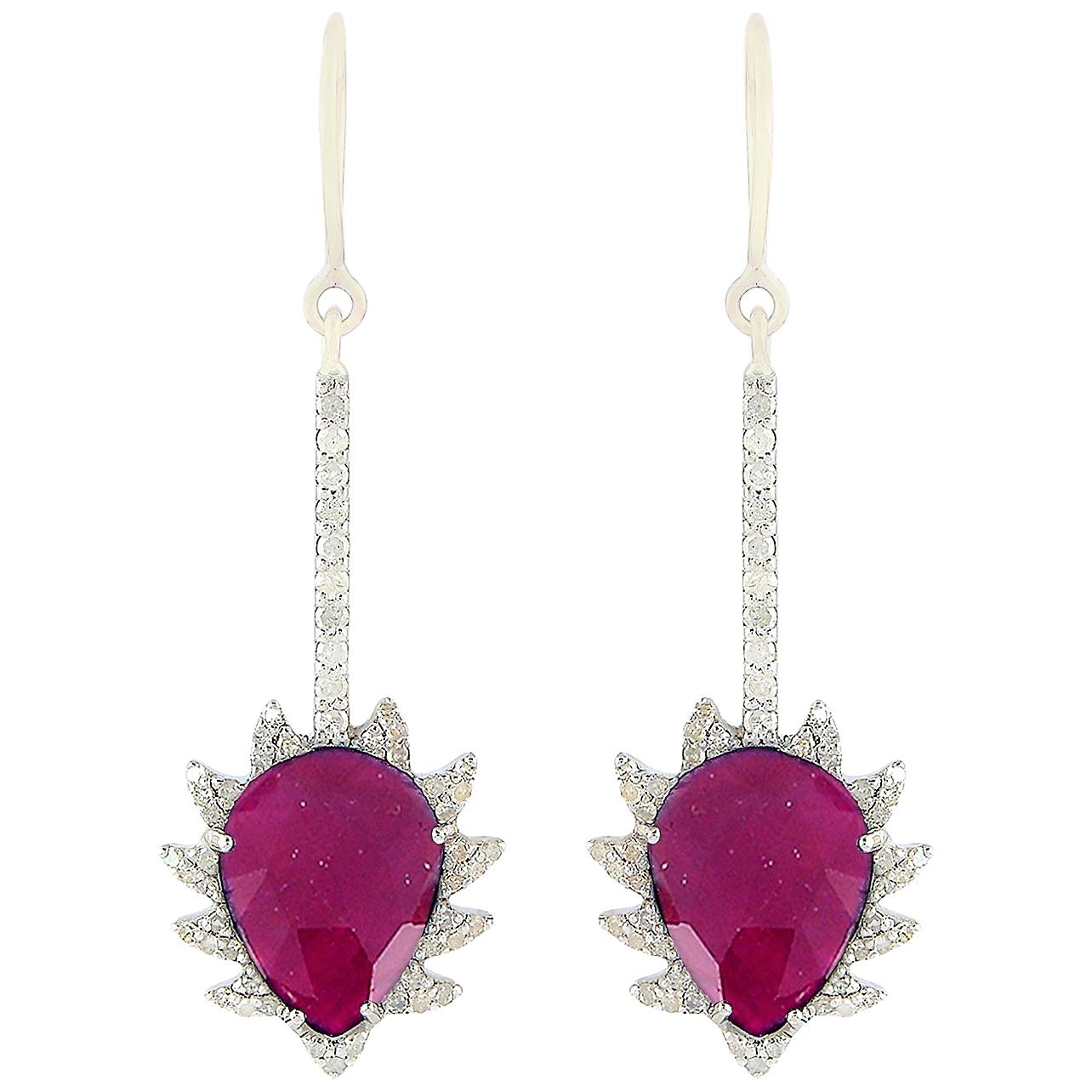 Claw Linear Ruby Diamond Meghna Jewels Earrings