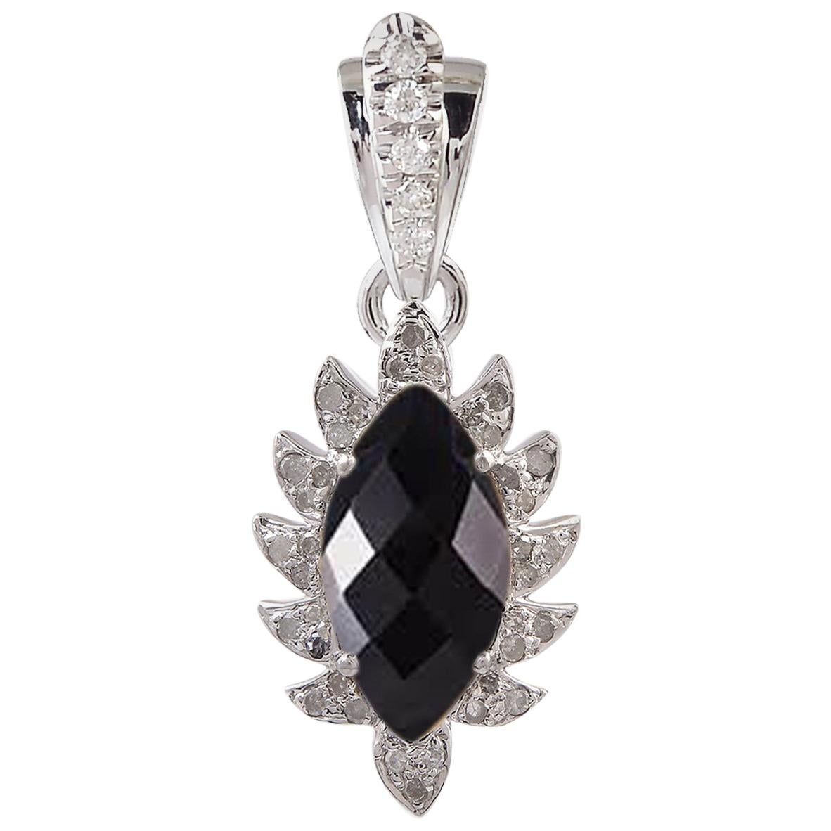 Diamond Black Onyx Marquise Meghna Jewels Claw Pendant Necklace  For Sale