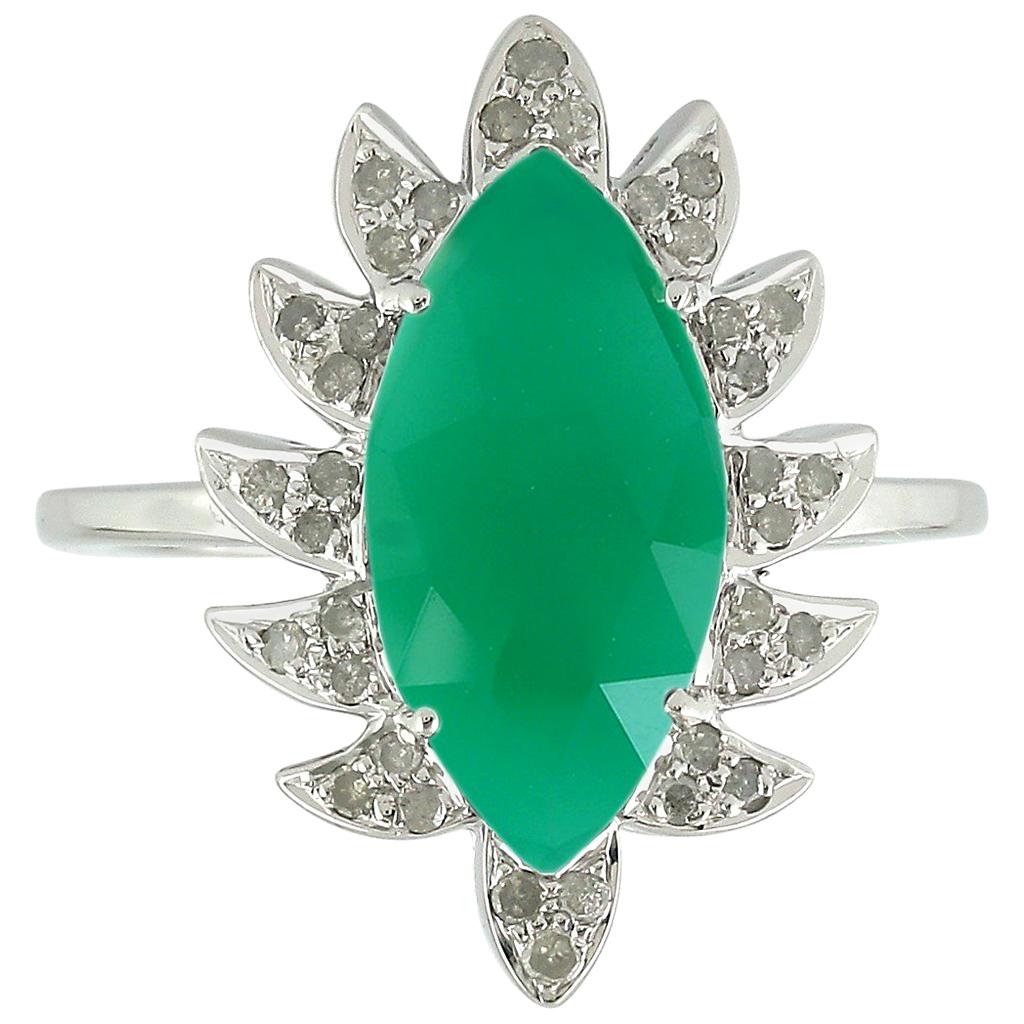 Meghna Jewels Claw Green Onyx Diamond Ring For Sale