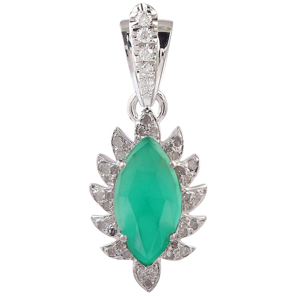 Diamond Green Onyx Marquise Meghna Jewels Claw Pendant Necklace For Sale