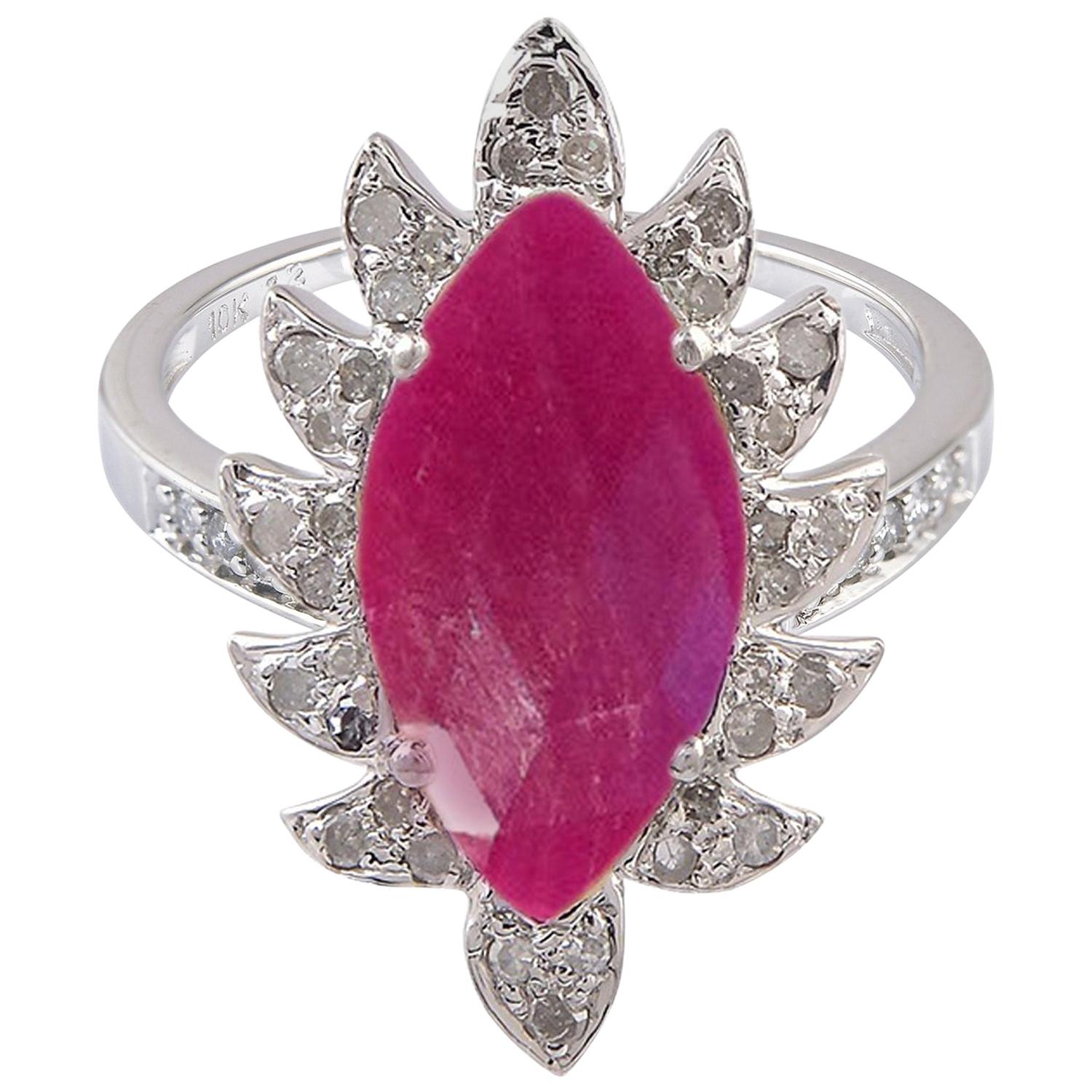 Meghna Jewels Claw Marquise Rubelite and Diamonds Cocktail Ring For