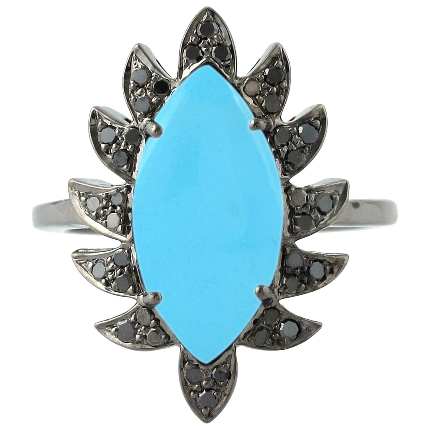 Turquoise Black Diamond Meghna Jewels Marquise Ring