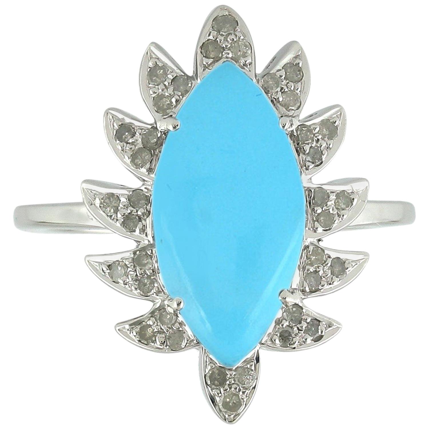 Meghna Jewels Bague marquise en turquoise et diamants en vente