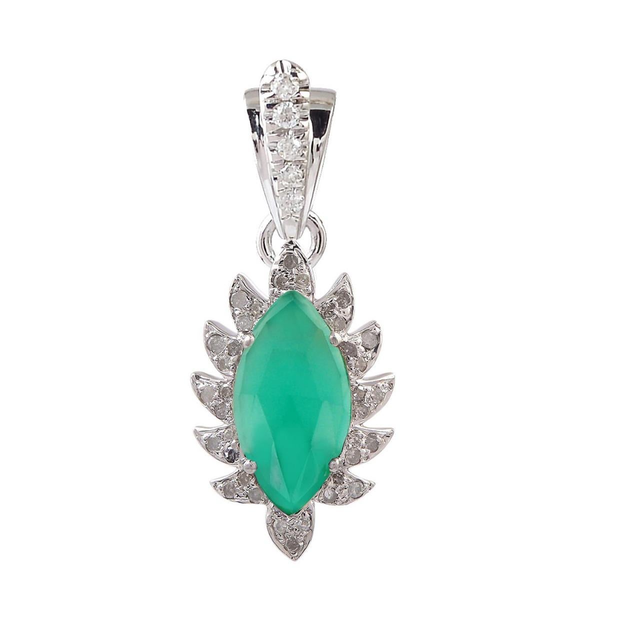 Taille Marquise Collier à pendentif marquise en turquoise et diamants en vente