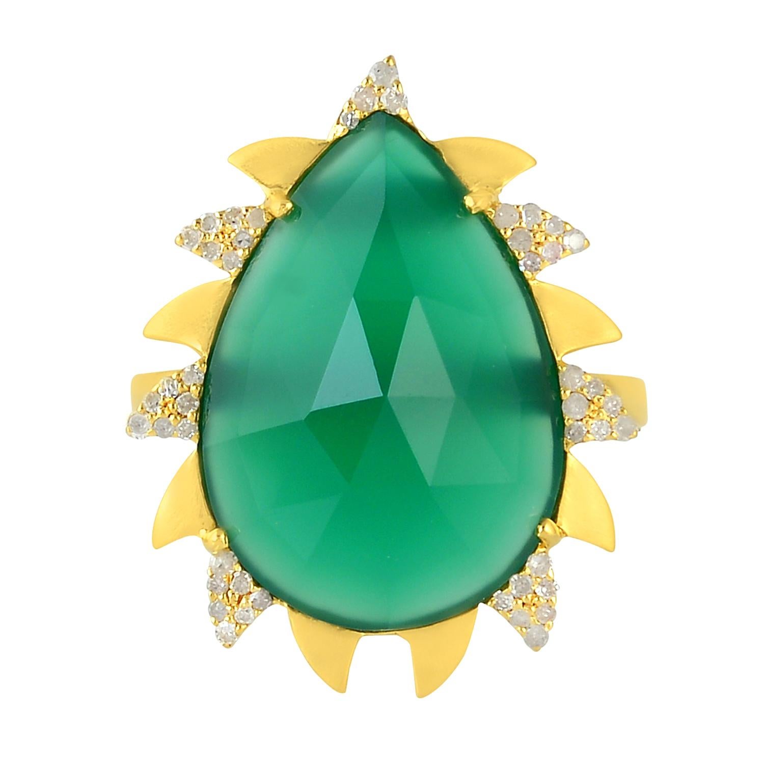 Meghna Jewels Claw Green Onyx Alt Diamond Ring For Sale