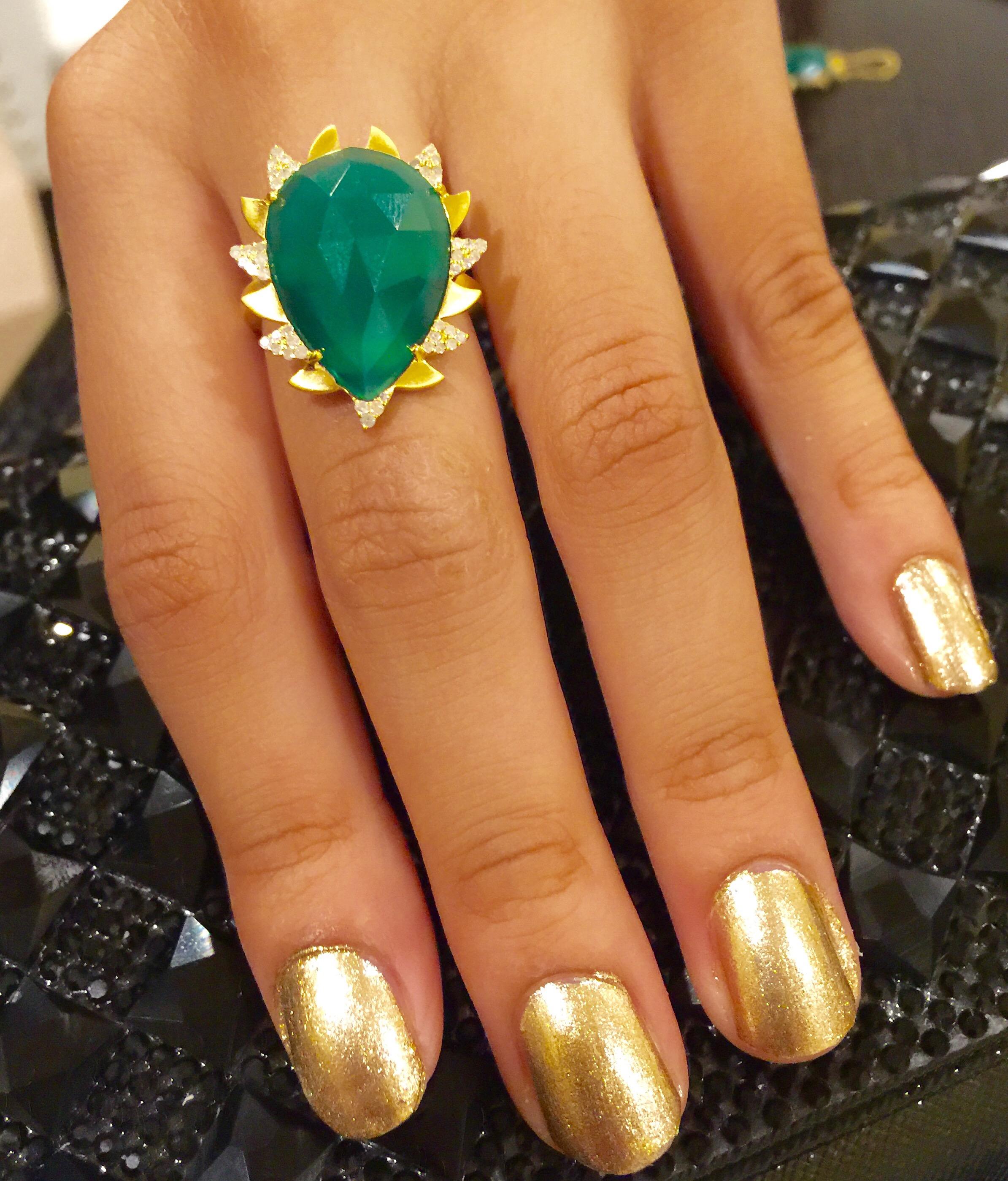 Meghna Jewels Claw Turquoise Alt Diamond Ring In New Condition For Sale In Hoffman Estate, IL