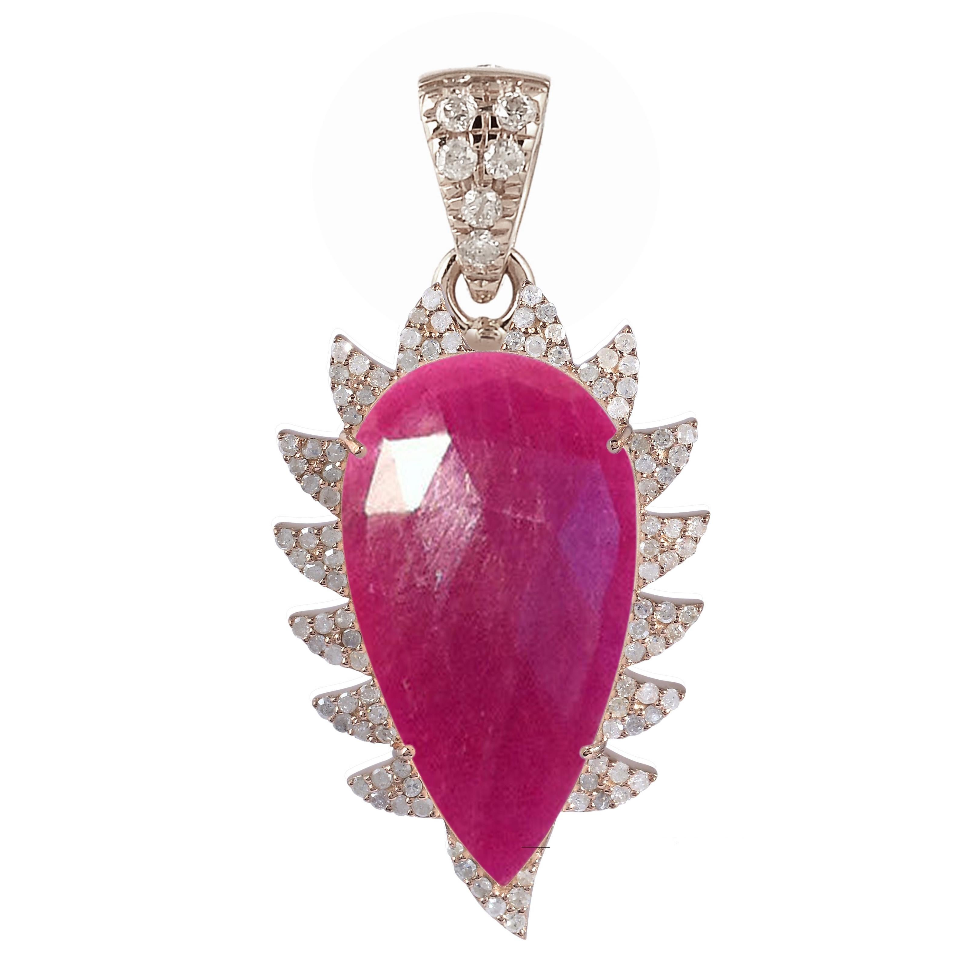 Meghna Jewels Claw Rubelite Diamonds Pendant For Sale