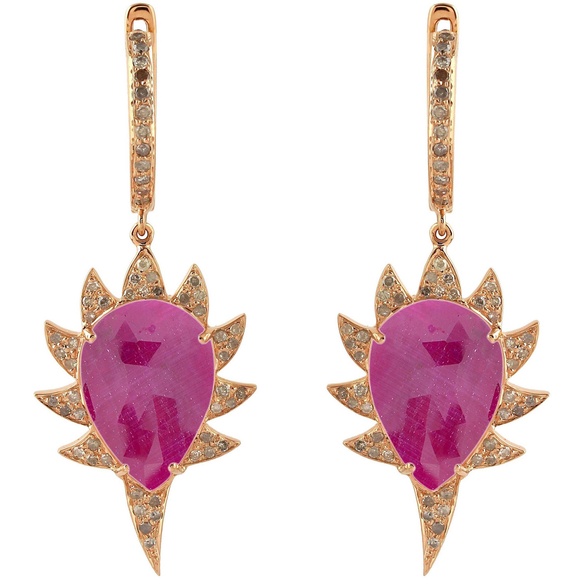 Meghna Jewels Claw Rubellite Diamonds Drop Earrings