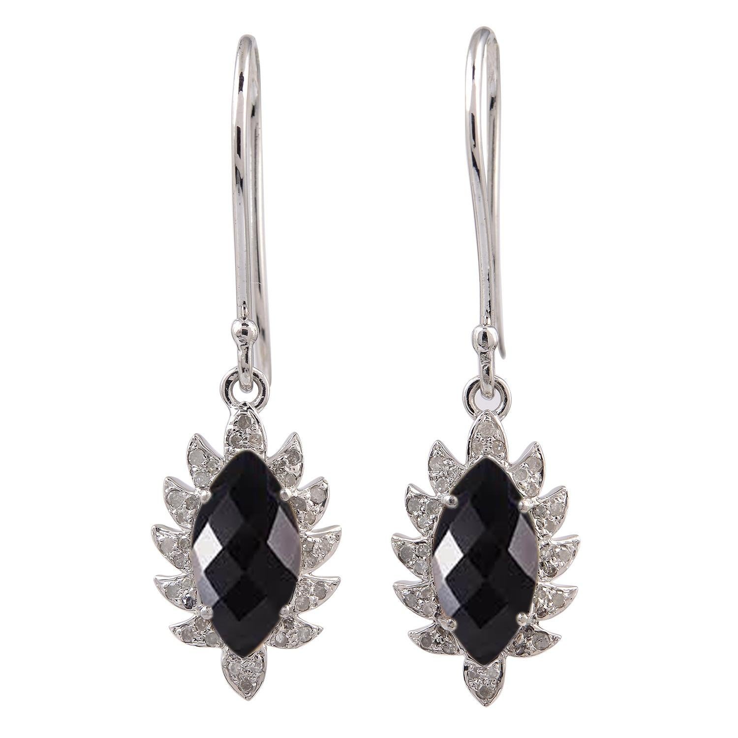 Black Onyx Diamond Meghna Jewels Marquise Earrings  For Sale