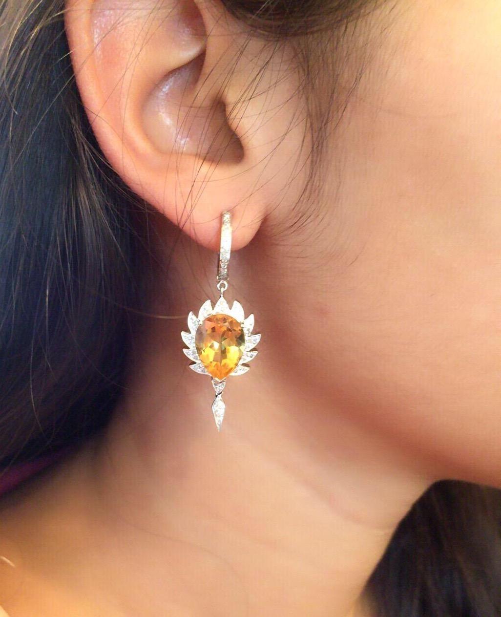 Pear Cut Diamond Black Onyx Meghna Jewels Claw Earrings For Sale