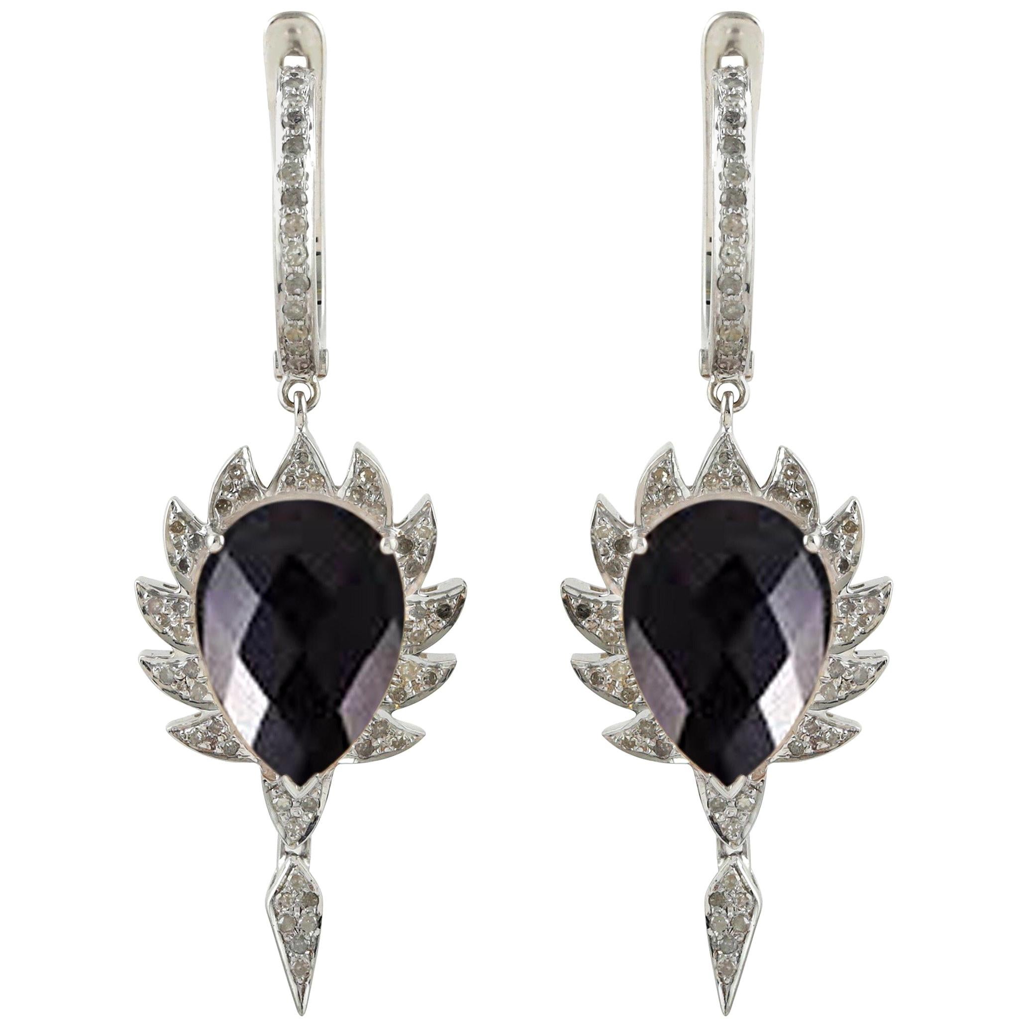 Diamond Black Onyx Meghna Jewels Claw Earrings For Sale