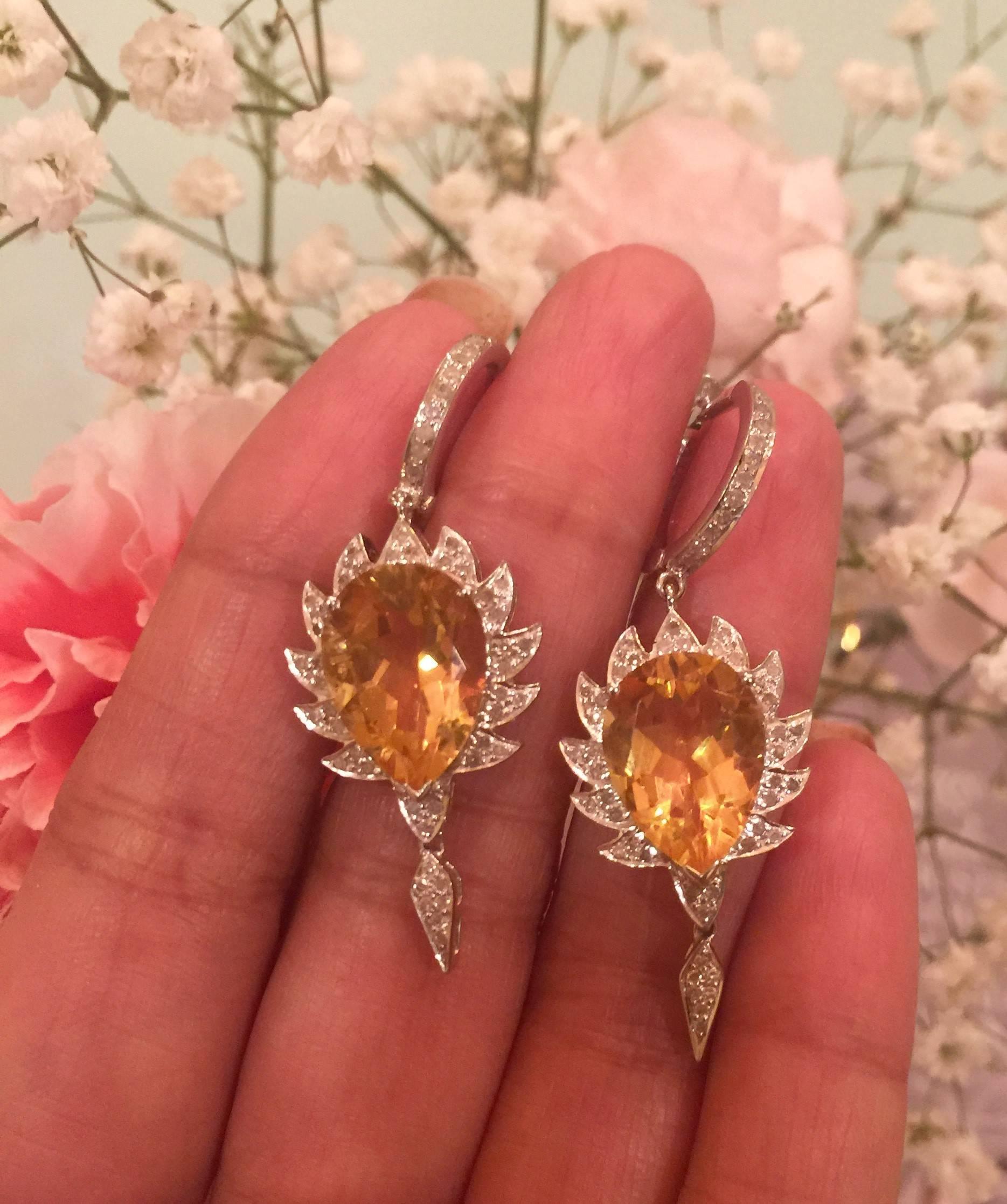 Pear Cut Citrine Diamond Meghna Jewels Earrings  For Sale