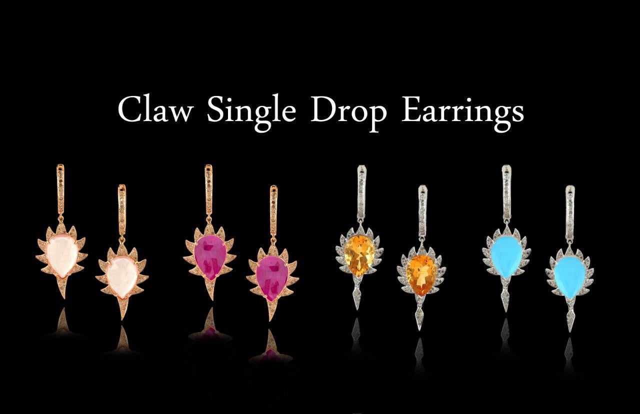 Pear Cut Green Onyx Diamond Meghna Jewels Claw Earrings For Sale