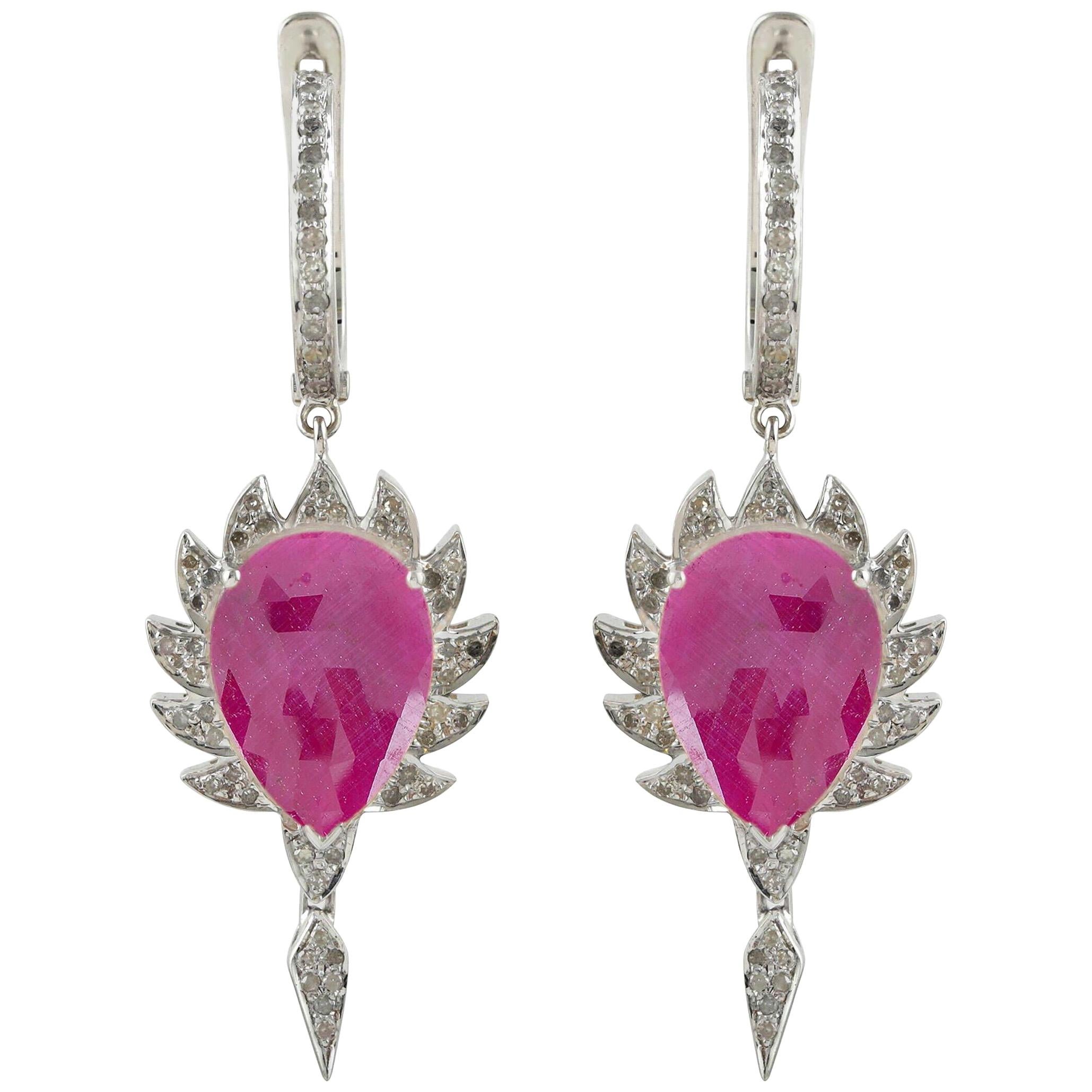 Meghna Jewels Claw Single Drop Earrings Ruby Diamonds For Sale