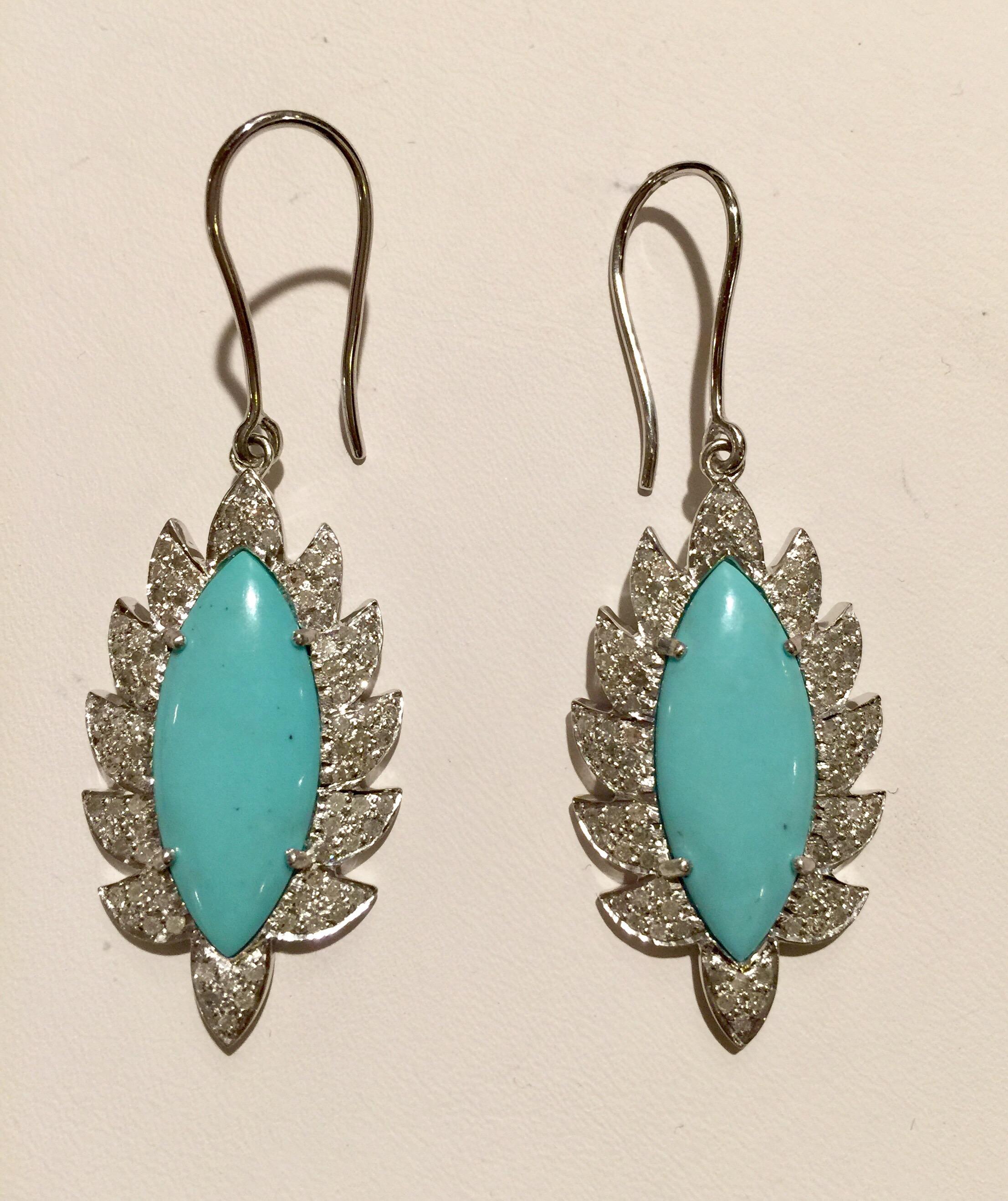 Marquise Cut Turquoise Marquise Diamond Drop Earrings For Sale