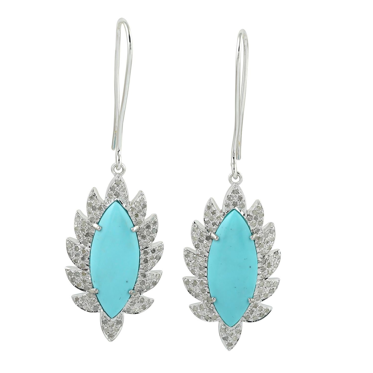 Women's Turquoise Marquise Diamond Drop Earrings For Sale