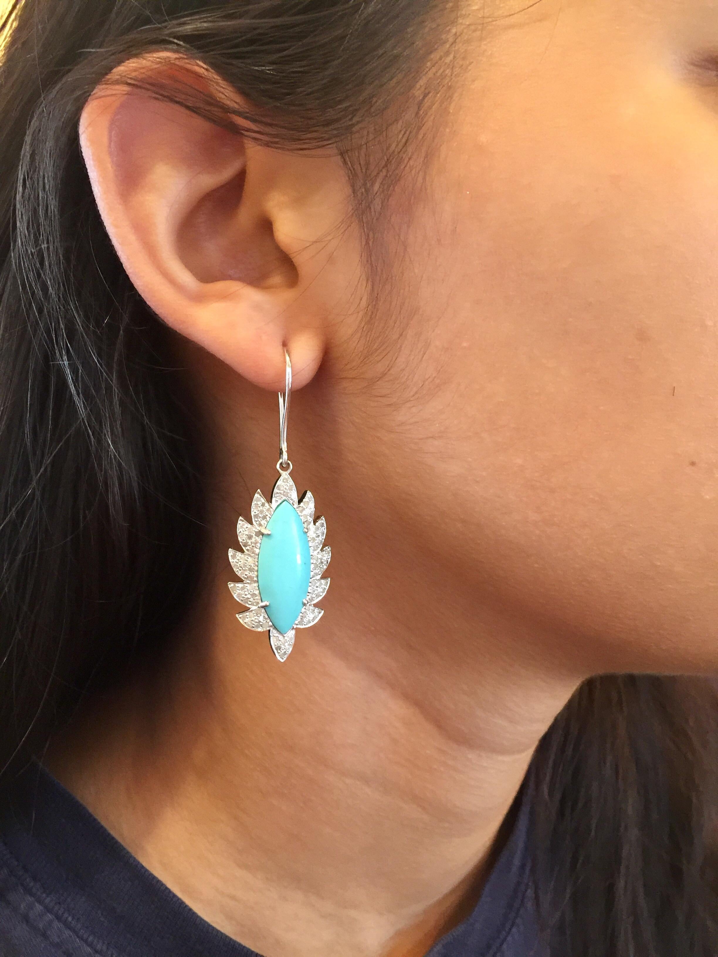 Turquoise Marquise Diamond Drop Earrings For Sale 1