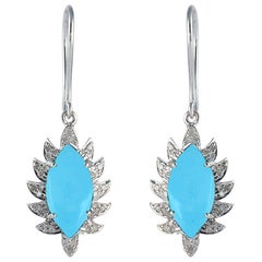 Boucles d'oreilles en goutte en turquoise, diamants et marquise