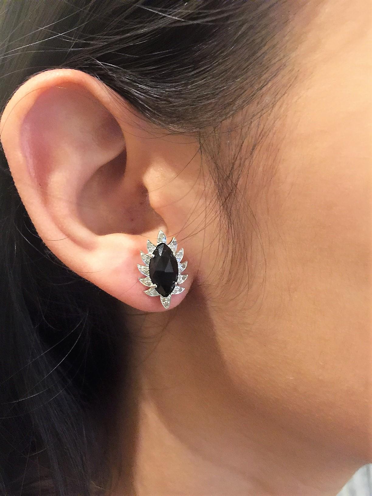 Taglio marquise Orecchini con diamante in onice nero Meghna Jewels in vendita