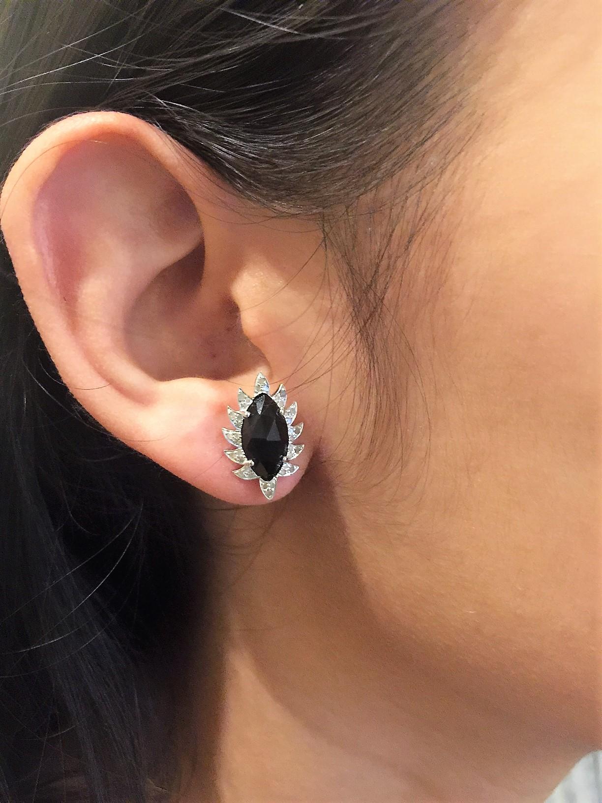 Modern Black Onyx Diamond Meghna Jewels Marquise Stud Earrings For Sale