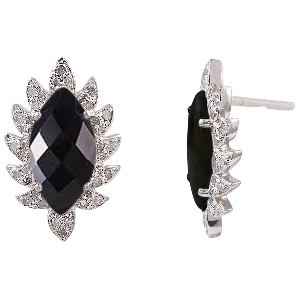 Black Onyx Diamond Meghna Jewels Marquise Stud Earrings For Sale