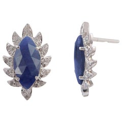 Blue Sapphire Diamond Meghna Jewels Marquise Stud Earrings