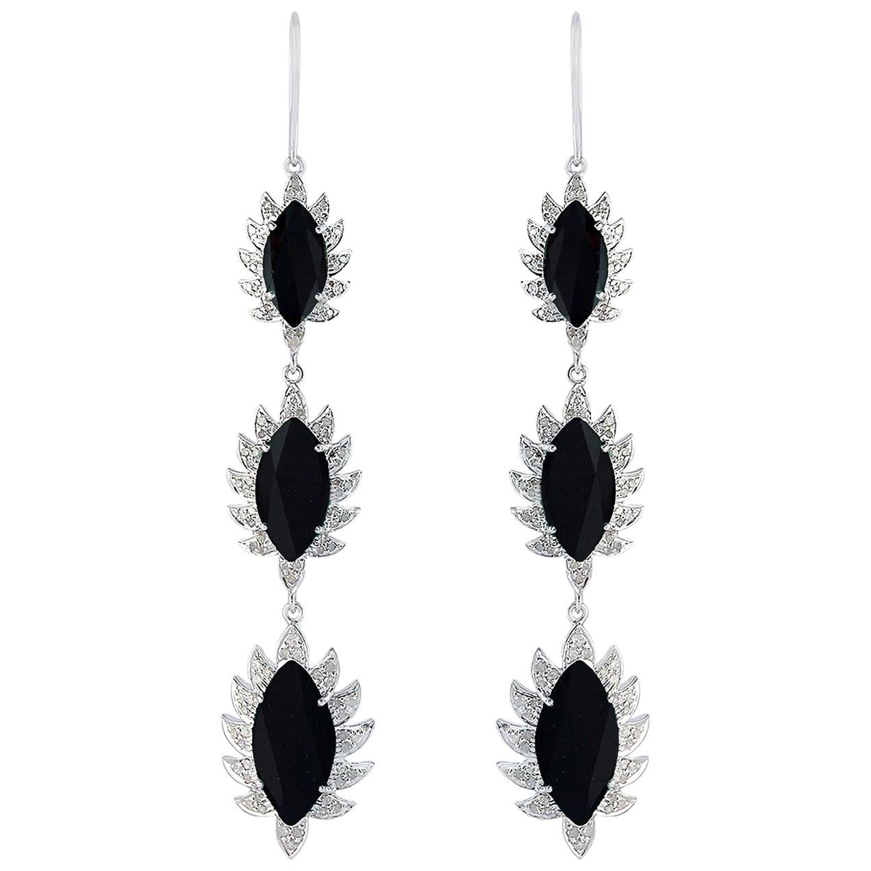 Diamond Black Onyx Meghna Jewels Marquise Earrings For Sale