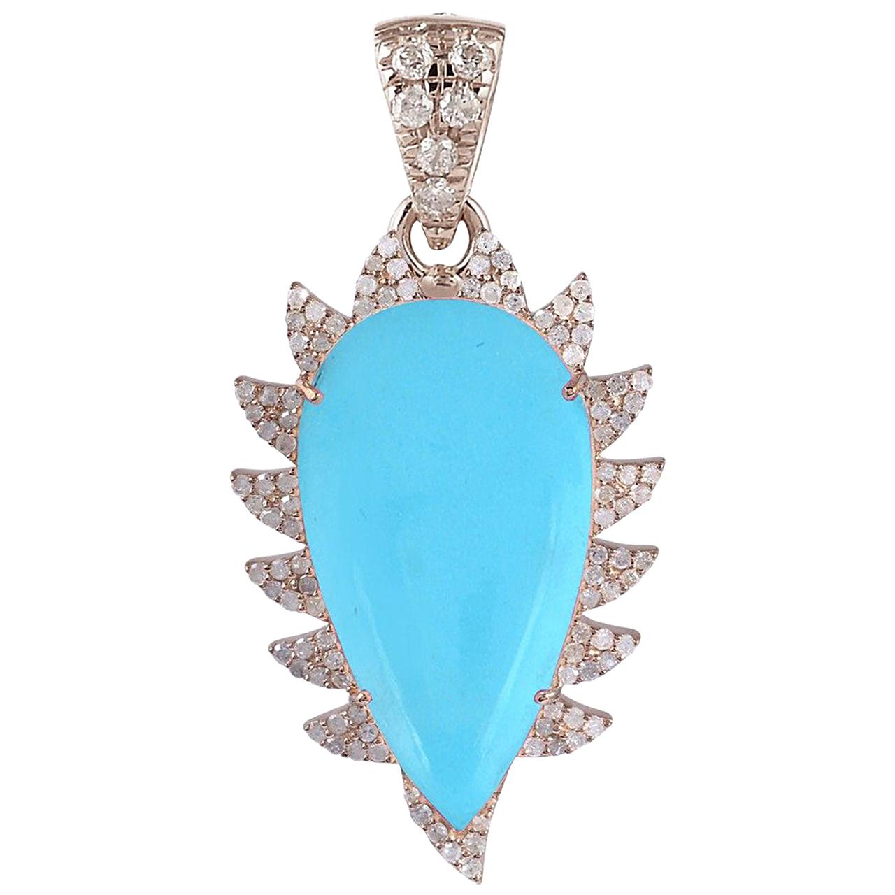 Turquoise Diamond Pendant Necklace For Sale