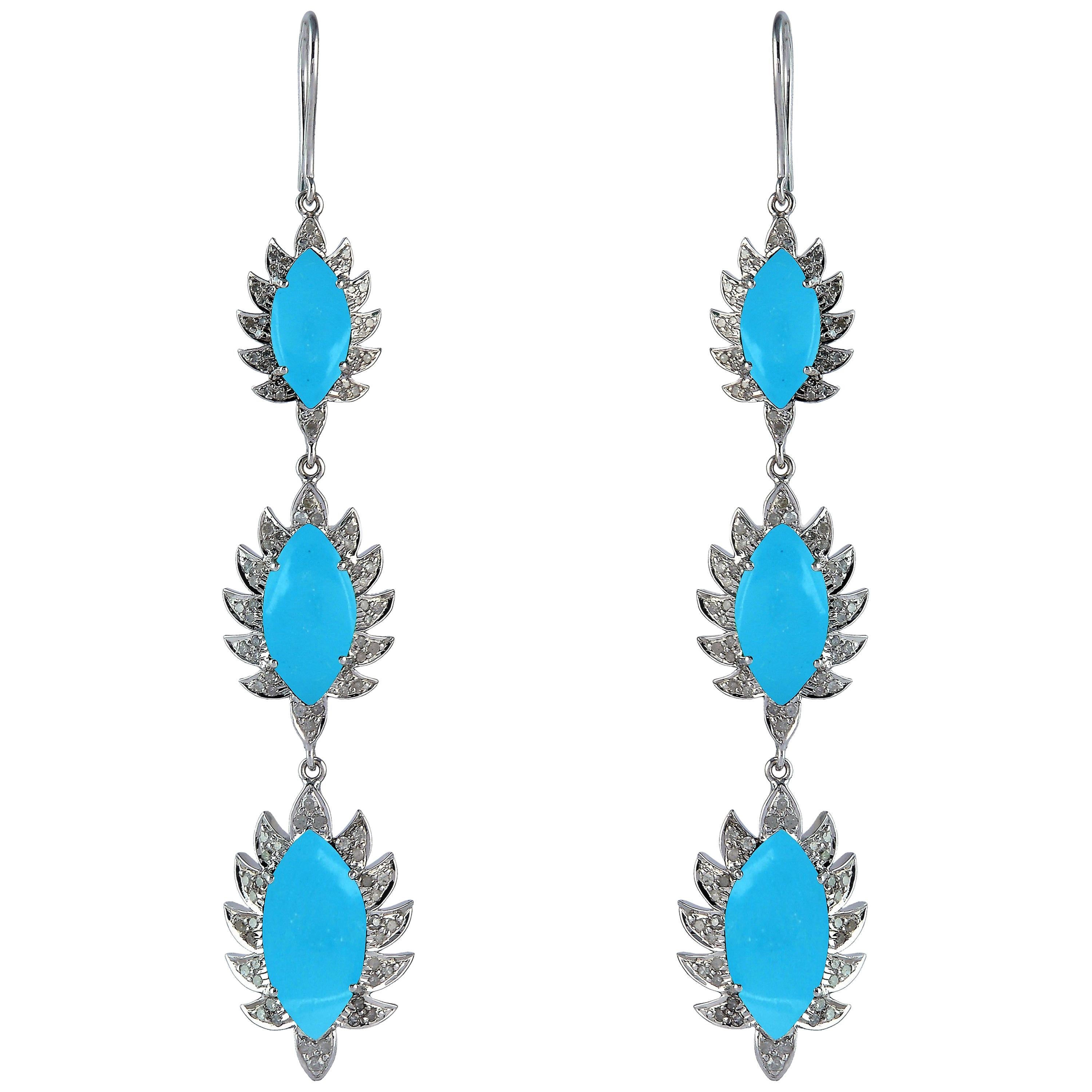 Turquoise Diamond Meghna Jewels Marquise Triple Drop Earrings