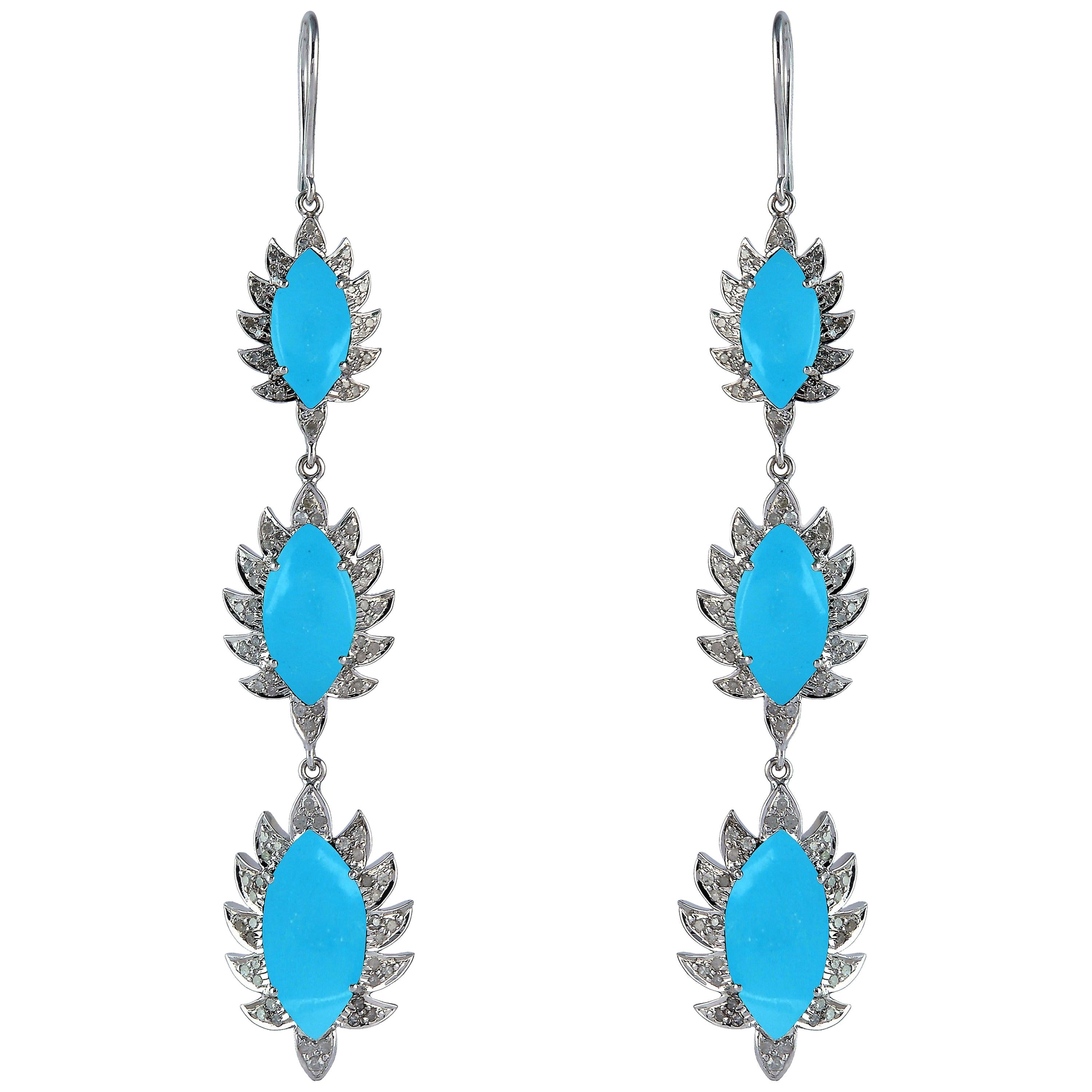 Turquoise Diamond Meghna Jewels Marquise Triple Drop Earrings 