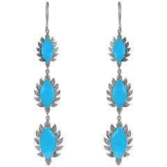 Turquoise Diamond Meghna Jewels Marquise Triple Drop Earrings 