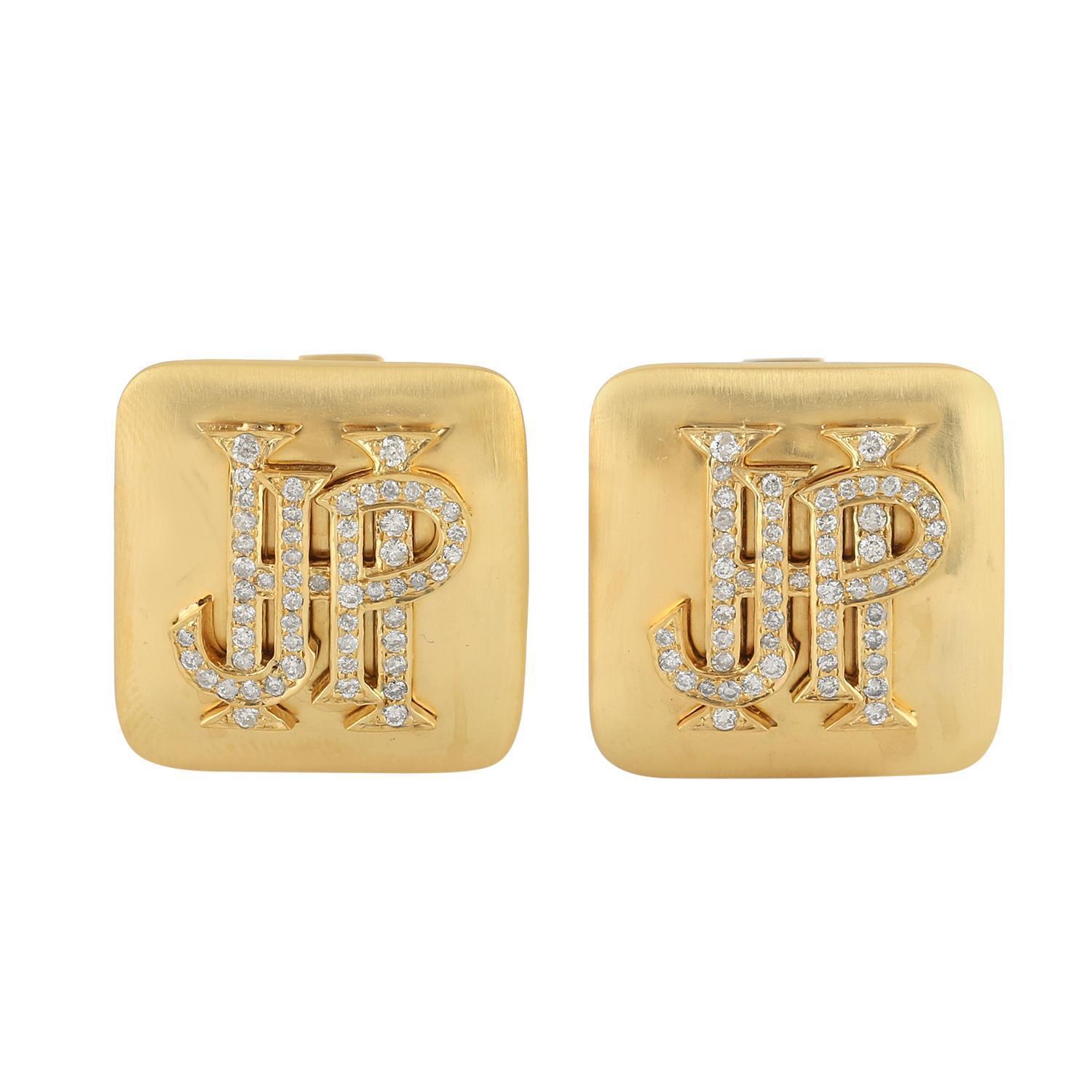 Cast from 14-karat gold, these cuff links are handset with .73 carats of diamonds in yellow gold. See other cufflink collection.

FOLLOW  MEGHNA JEWELS storefront to view the latest collection & exclusive pieces.  Meghna Jewels is proudly rated as a