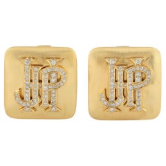 Antique Meghna Jewels Custom Name Initials 14 Karat Yellow Gold Diamond Cufflinks 