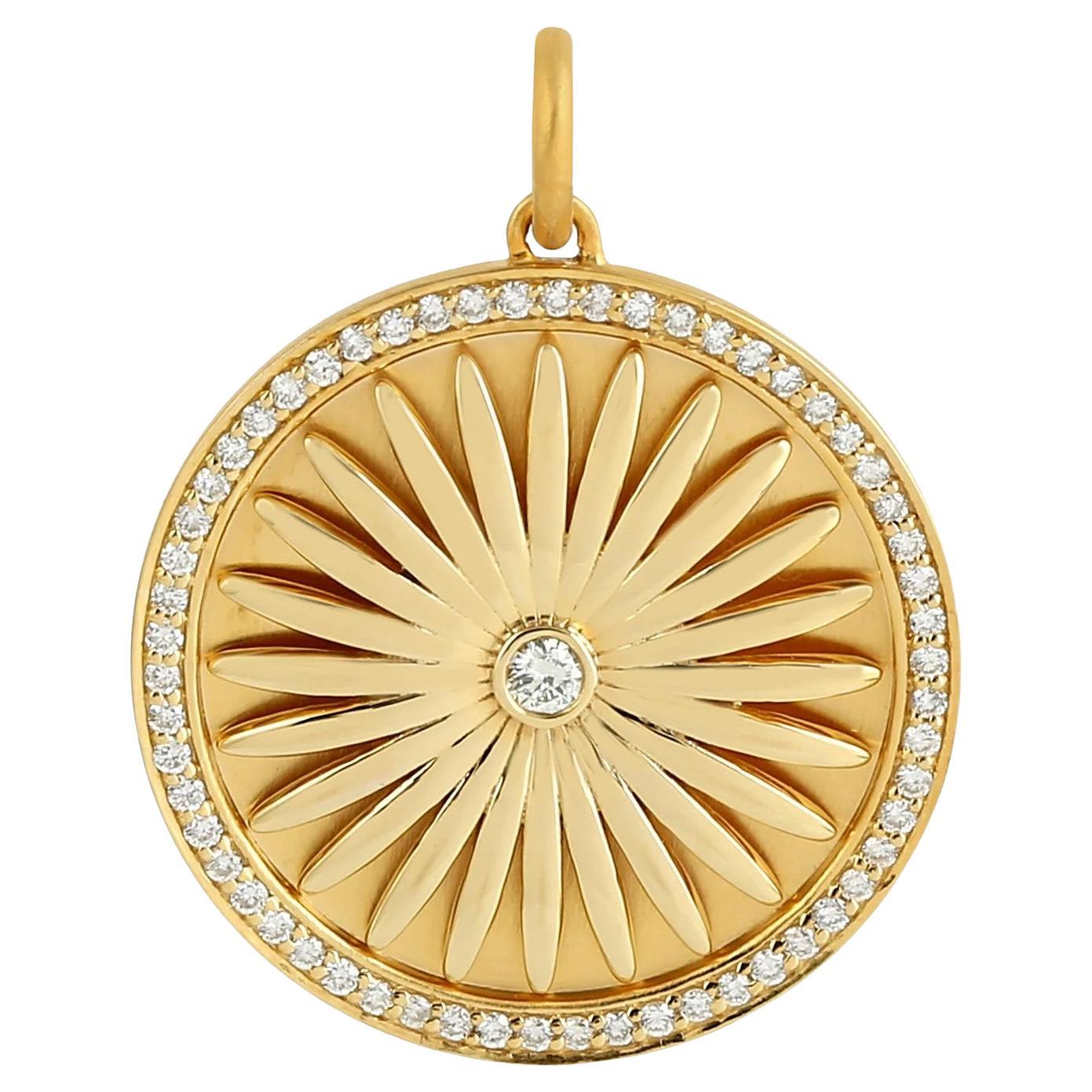 Meghna Jewels Daisy Flower Medallion 14K Gold Diamond Charm Pendant Necklace