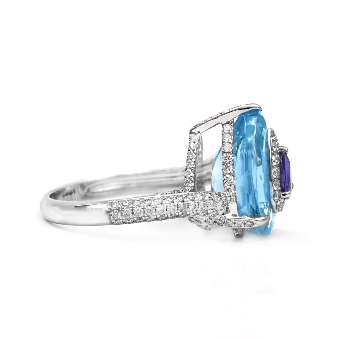 Modern Meghna Jewels Diamond Blue Topaz 18 Karat Gold Ring For Sale