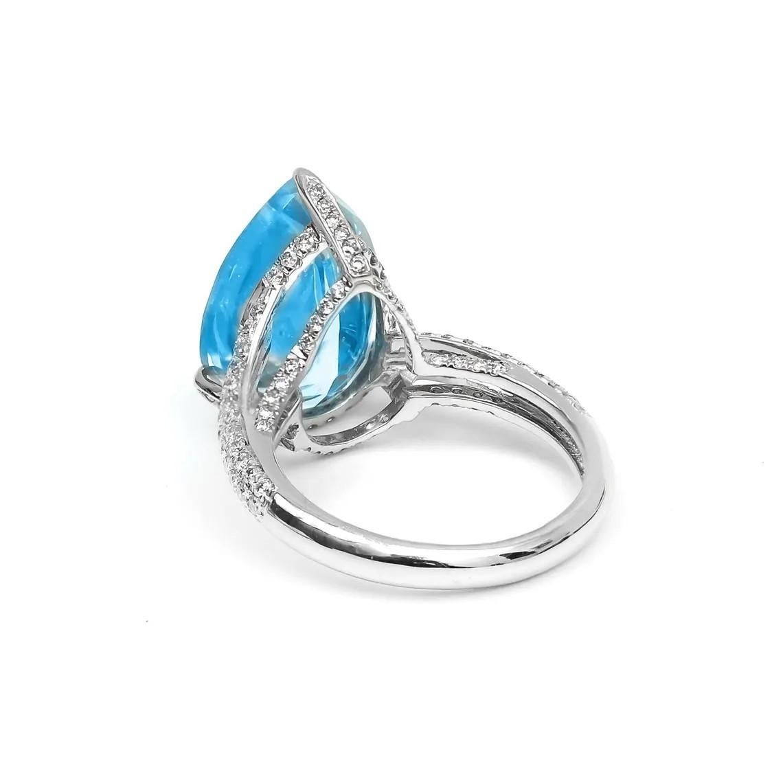 Pear Cut Meghna Jewels Diamond Blue Topaz 18 Karat Gold Ring For Sale