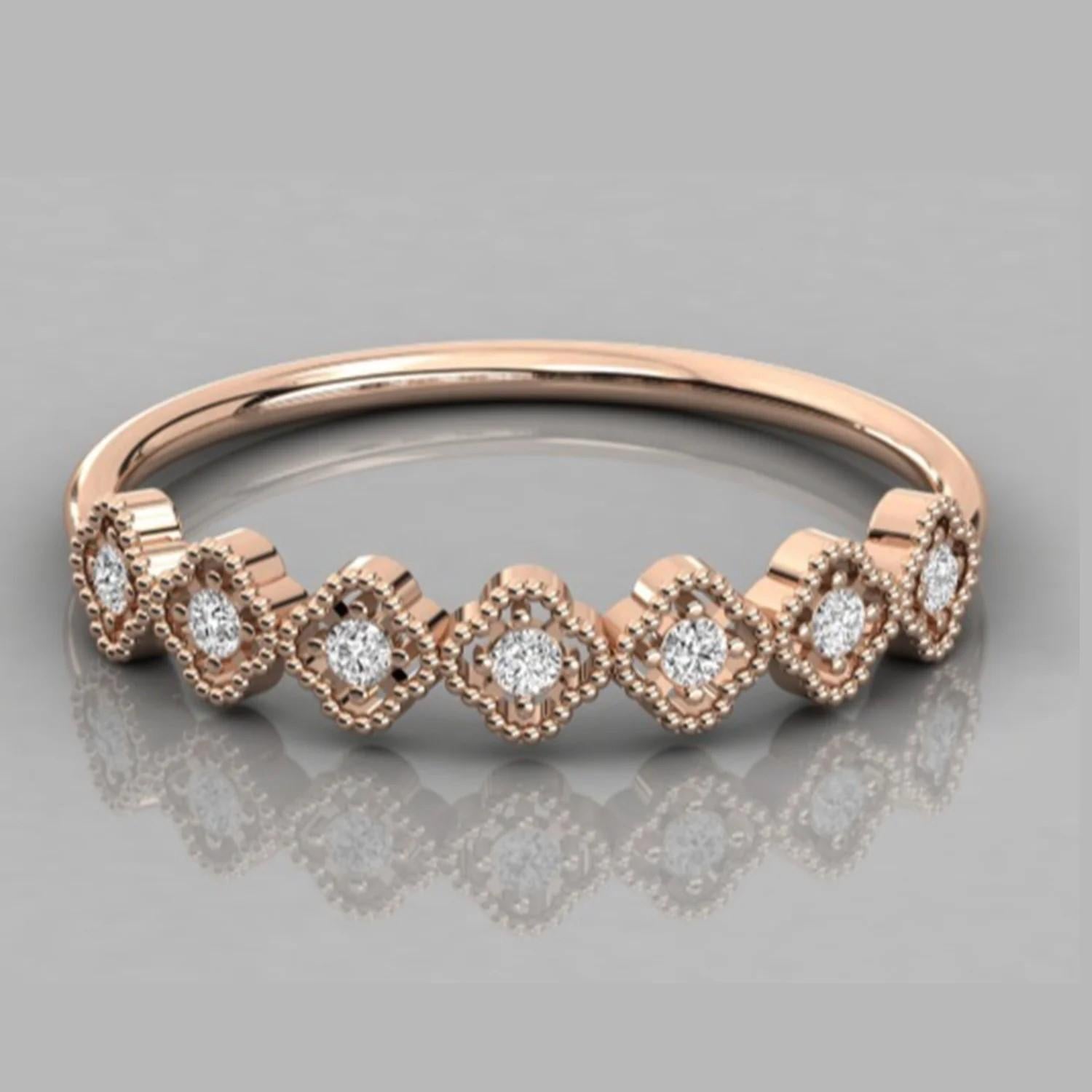 Modern Meghna Jewels Diamond Clover 14 Karat Gold Eternity Stackable Band Ring For Sale