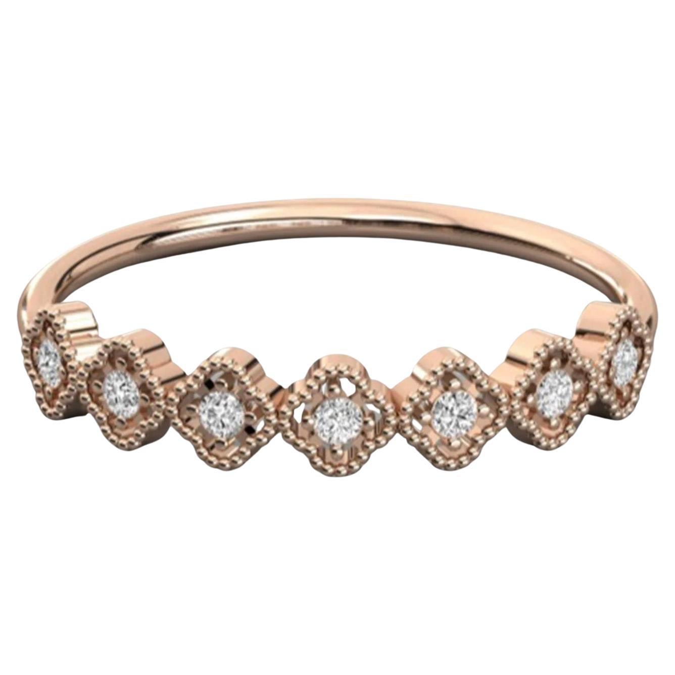 Meghna Jewels Bague à anneau d'éternité empilable en or 14 carats avec trèfle en diamants