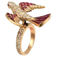 Meghna Jewels Diamond Ruby 18 Karat Gold Vintage Style Bird Ring